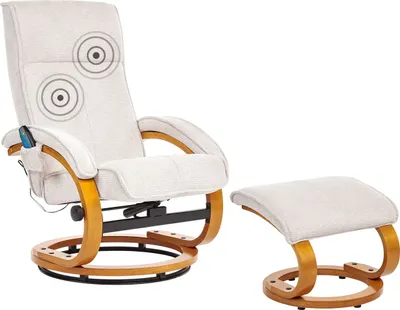Produktbild von BELIANI Massagesessel Hellbeige Stoffbezug mit Fußhocker Heizfunktion Liegeoption Timer Drehbar Holzbeine Büro Arbeitszimmer Drehsessel Fernsehsessel