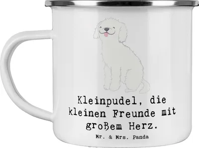 Produktbild von Mr. & Mrs. Panda Teetasse Kleinpudel Liebe - Weiß - Geschenk, becher emaille, Tasse, treuer Begleiter, treue, Mensch und Tier, Hunderassen Vielfalt, hypoallergen, Pott