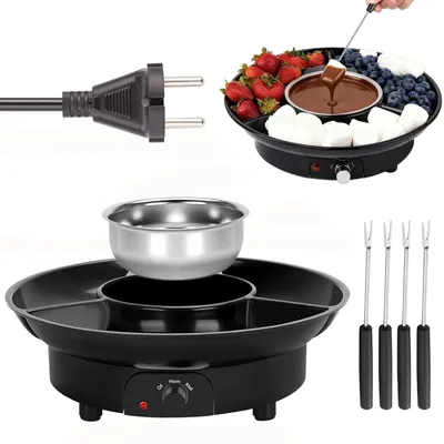 Immagine prodotto di Set per fonduta di cioccolato elettrico, capacità 260 ml, con 4 forchette per fonduta e 2 livelli di temperatura