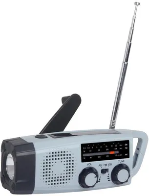 Produktbild von Unyqoos® Tragbares Notfallradio – Solar & Kurbel (Dynamo), SOS-Alarm, Powerbank, LED‑Taschenlampe, AM/FM-Wetterwarnung, USB‑C, Kopfhöreranschluss, 230 g, mit Karabiner