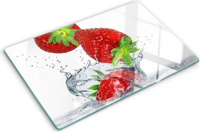 Imagen del producto de Cubierta para placa de cocina – Cubierta para placa de inducción – Placa de vidrio protectora – 80x52 cm – Placas de vidrio protectoras para estufas – Vidrio templado – Fresas y agua