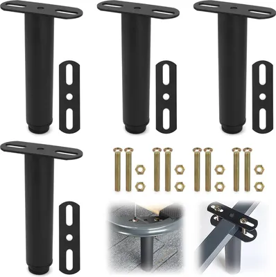 Produktbild von 4 Stück Möbelfüße Bettfuß, Höhenverstellbar 180-330 mm, Eisen Sockelfüße mit Aufschraubplatte (Schwarz)