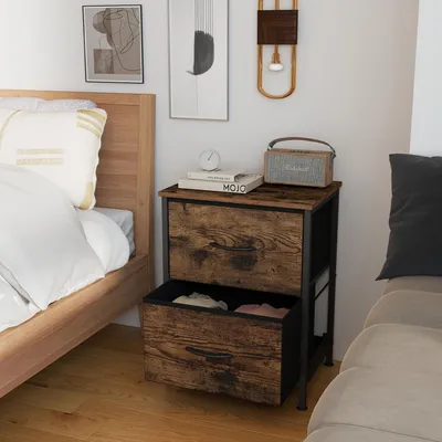 Produktbild von Kommode, Schrank, 2 Stoffschubladen, für Schlafzimmer, Flur, Wohnzimmer, braun-schwarz, KI-generiertes Bild