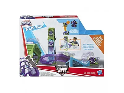 Produktbild von Playskool Transformers Rennspielzeug, Auto-Roboter-Transformation, Flip Racebaan & Raketenwerfer