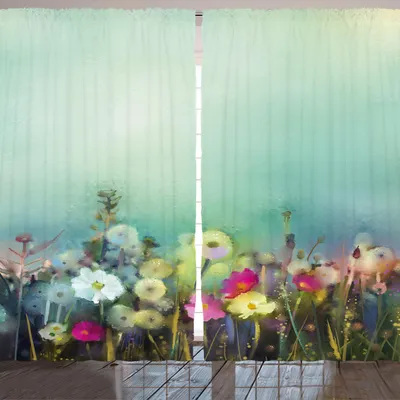 Produktbild von ARANDE Blume Gardine, Mohn-Gänseblümchen-Kamille-Muster in der Wiesen-Wildnis-weiblicher themenorientierter Kunst-ländlicher Druck, 280 x 245 cm, Mehrfarbig