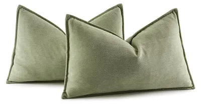 Produktbild von Set mit 2 Kissenbezügen 30x50 cm, bohnengrüne Chenille-Sofakissen, Dekokissen, Zierkissen