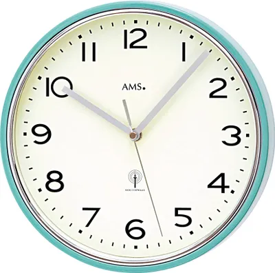 Produktbild von AMS 5508 Wanduhr Funk Funkwanduhr analog silbern türkis rund