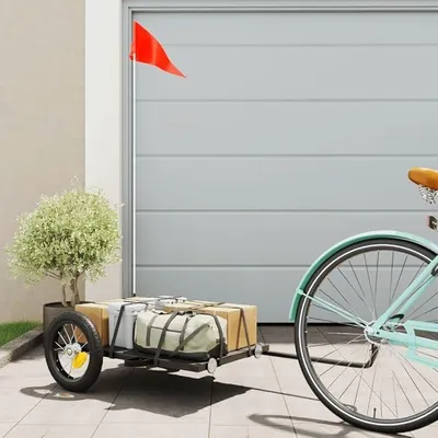 Produktbild von Fahrradanhänger Cargo Schwarz 122x53x28 cm Eisen, Fahrrad Anhänger, Lastenanhänger, Handwagen, Fahrrad-lastenanhänger, Lastenfahrrad