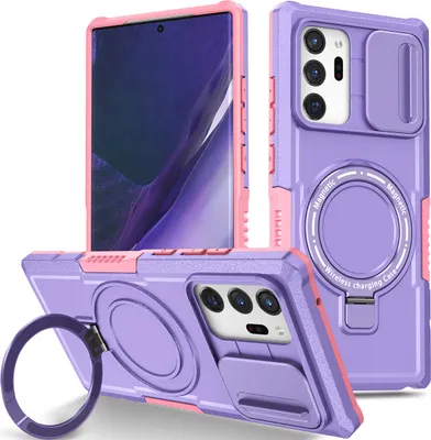 Produktbild von Handyhülle für Samsung Galaxy Note 20 Ultra 5G Kompatibel mit MagSafe, Robuste Hülle mit Schiebe Kamera Schutz, Magnetischer Ringständer Lila
