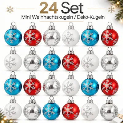 Produktbild von 24 Weihnachtskugeln Glas Mini Christbaumkugeln Set Tischdeko Christbaumschmuck