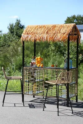 Obrázek produktu pro Gilde 3-dílná souprava, bar, "Hawaii", polyratan, černá, přírodní barva,Polyuretan1, d. 71 cm, š. 144 cm, v. 230 cm 52529 /bez možnosti přepravy balíků/vyzvednutí ve Wieslochu nebo přeprava na paletách s příplatkem