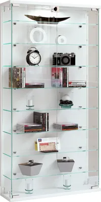 Immagine prodotto di Espositore in vetro appeso | Vetro espositore con vetro di sicurezza ESG | Dimensioni ca. H. 114 x W. 59 x D. 17 cm | Vetro espositore appeso | Moderno e salvaspazio | Espositore in vetro - Relas L