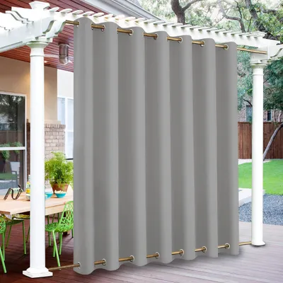 Produktbild von Vorhang Wasserdicht Sonnenschutz Gardine Wetterfest Verdunkelungsvorhang mit sen fr Outdoor Terrasse Balkon Pergola, 254x213cm, Grau