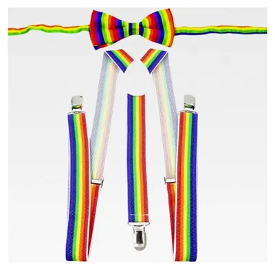 Produktbild von Hosenträger und Fliege für Regenbogenkostüm - Accessoire für Karneval, Fasching, Halloween und Mottopartys