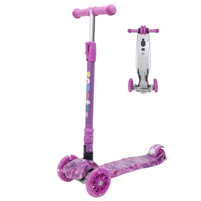 Produktbild von Habib Kinderroller Metall-Roller 3-Rad mit LED Licht | Klappbar & bis 50kg: Dunkellila