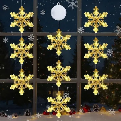 Zdjęcie produktu dla Lampki Świąteczne Śnieżynki LED na Okno 3 szt. Baterie 63x10,5 cm Zestaw