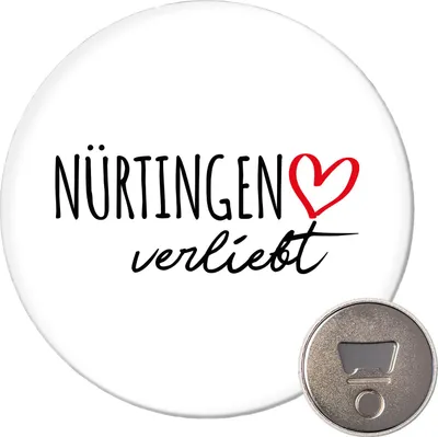 Produktbild von Huuraa Magnet Nürtingen verliebt 59mm Kühlschrankmagnet rund Flaschenöffner Geschenkidee
