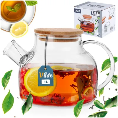 Produktbild von Vilde Glaskanne Glaskrug Teekanne Teebereiter aus Glas mit Sieb 1 L