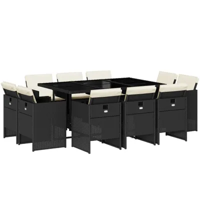 Produktbild von vidaXL 11-tlg. Garten-Essgruppe mit Kissen Schwarz Poly Rattan