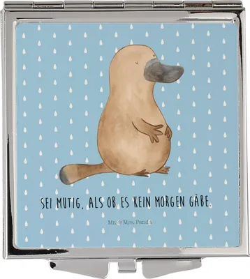 Produktbild von Mr. & Mrs. Panda Schminkspiegel Schnabeltier Mut - Blau Pastell - Geschenk, Klappspiegel, Lebensweisheit, Arbeit, Kosmetikspiegel, Meer, Kleiner Spiegel, Büro, Reise