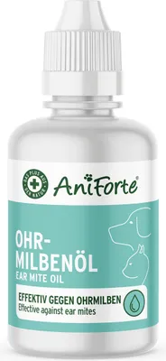 Produktbild von AniForte Ohrmilbenöl für Hunde, Katzen & Kleintiere 50 ml - Schonendes Mittel gegen Ohrmilben, Ohrentropfen Milben, Juckreiz im Ohr & Ausfluss