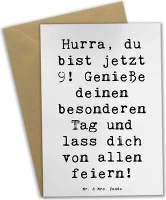 Produktbild von Mr. & Mrs. Panda Beileidskarte Spruch 9. Geburtstag Freude - Weiß - Geschenk, vatertagskarte, hochzeitskarten, Kindergeburtstagsparty, Grußkarte, Neunter, Glückwunsch