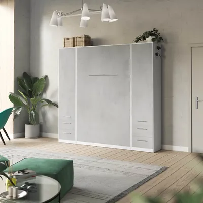 Produktbild von SMARTBett Wohnwand Set mit Schrankbett Standard 140x200 Vertikal + 2 x 50-Schränke Weiß/Beton