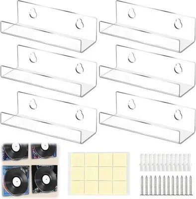 Productafbeelding van Wandhouder voor Vinylplaten en CD's - Transparante Acryl Planken - 6 Stuks