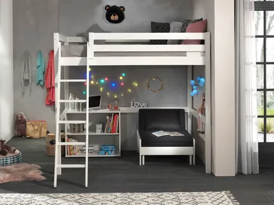 Produktbild von Vipack Hochbett mit Liegefläche 140 x 200 cm inkl. Sesselbett und Regal mit zwei Fächern