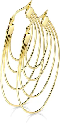 Produktbild von viva-adorno Edelstahl Creolen Damen Ohrringe Oval Gold groß Klappcreolen Vierfach Bögen W1a, Gold