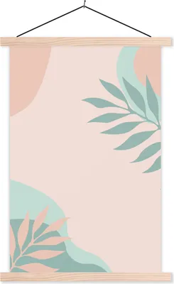 Produktbild von MuchoWow® Textilposter Sommer - Blätter - Pastell 60x90 cm mit holzfarbenen Rahmen - Textil