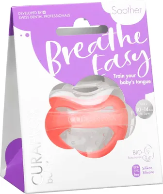 Image de Curaprox Baby, sucette en silicone, corail, taille 2