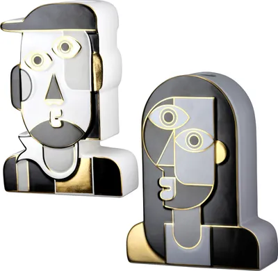 Produktbild von Gilde Gesichtsvase, "Picassa ", Gesichtsmotiv, Keramik, grau, weiß, L. 6 cm, B. 15.5 cm, H. 20.5 cm 59065 4063387590652 2 Stück (2-fach sortiert)