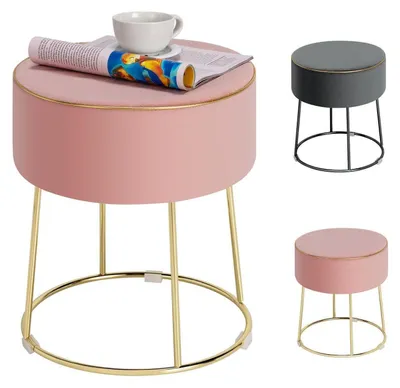 Immagine prodotto di Pouf rotondo in velluto rosa, poggiapiedi, sgabello da trucco, dimensioni 35x41 cm