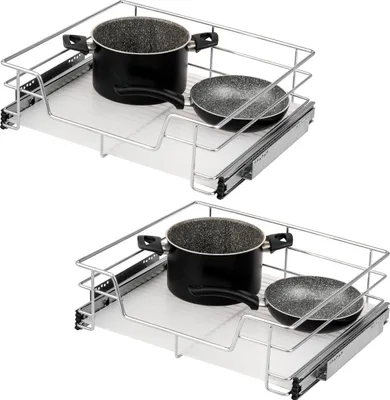 Image de bremermann Jeu de 2 tiroirs télescopiques - 60 cm avec étagère, tiroir de cuisine à équiper, en métal (chrome)