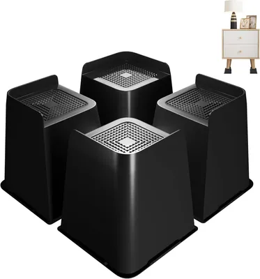 Produktbild von Möbelerhöhung 4er Set 15 cm, L-förmige Erhöhung für Bett, Sofa, Tisch, Stuhl und Schreibtisch, rutschfeste Erhöhung, Tragkraft 2000 kg, Schwarz