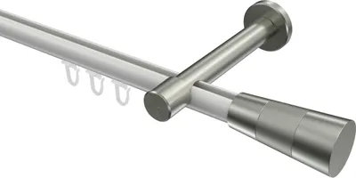 Produktbild von Interdeco Innenlaufstange / Gardinenstange mit Innenlauf Weiß / Edelstahl-Optik, Typ Prestige Tanara (Konus Bicolor), 20 mm Ø 1-läufig, 100 cm