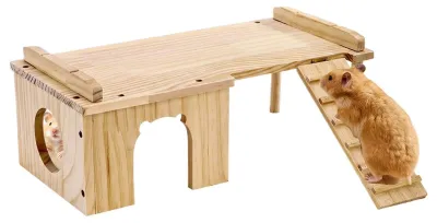 Image de Maisonnette en bois pour hamster avec échelle d'escalade