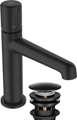 Zdjęcie produktu dla Bateria umywalkowa PRETTO czarna jednouchwytowa z korkiem klik-klak, montaż stojący, głowica ceramiczna, zasięg 135mm, wysokość 192mm