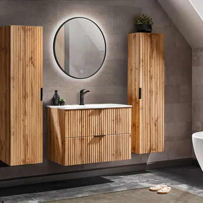 Produktbild von Badmöbel Komplett Set ADELAIDE-56 Wotaneiche Rillenoptik, B/H/T 180/200/46 cm