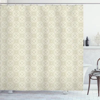 Produktbild von ABAKUHAUS orientalisch Duschvorhang, Paisley Inspired Weiter Drucken von Motiven in weichen Tönen, 175 x 240 cm, Grau Gelb Dunkler Tan