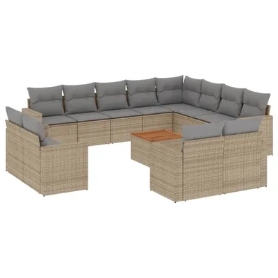 Image de vidaXL Ensemble de 13 canapés de jardin avec coussins Beige Poly Rattan