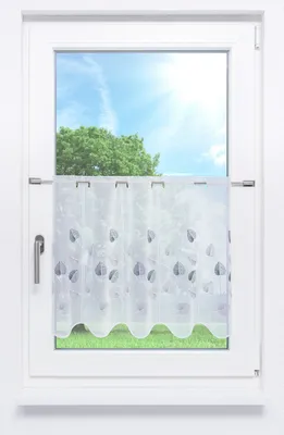 Produktbild von Scheibengardine Lysel - Designblätter  (Bx H) 80cm * 50cm Grau/Grau