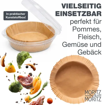 Zdjęcie produktu dla Papier do pieczenia do frytkownic Moritz & Moritz, okrągły, średnica 20 cm, 125 sztuk