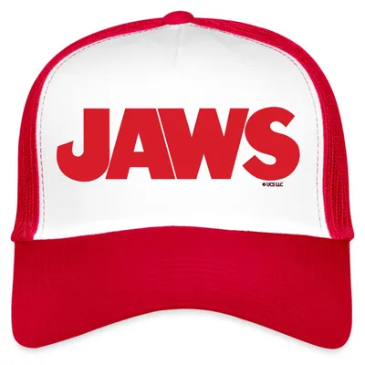 Produktbild von Spreadshirt Der Weiße Hai Jaws Klassisches Logo Trucker Cap, One size, Weiß/Rot