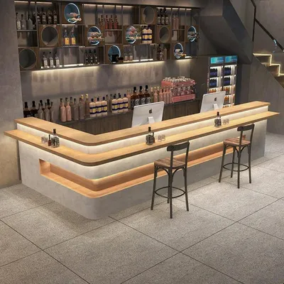 Produktbild von Moderne L-förmige Empfangstheke mit LED – Holzoptik Tresen für Bar, Café, Empfangsbereich, Friseursalon, Restaurant L300 x B60 x H100cm 【BAINI ZJ300】