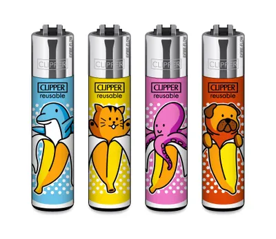 Produktbild von Clipper Feuerzeug 4er Set Bananen