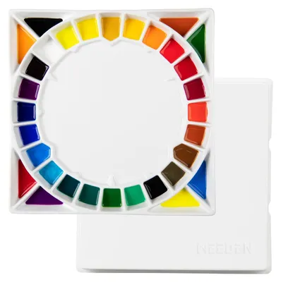 Porzellan Aquarellpalette 32x32 cm, 32 Näpfe, Keramik Mischpalette