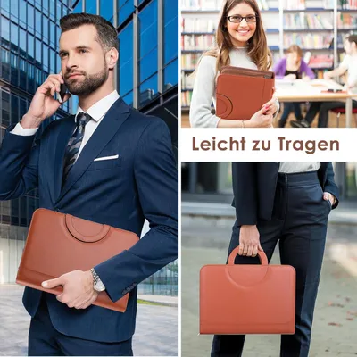 Produktbild von Famanu A4 Konferenzmappe aus Leder mit Reißverschluss und Ringmechanik - wasserdichte Aktentasche für Meetings - schwarz