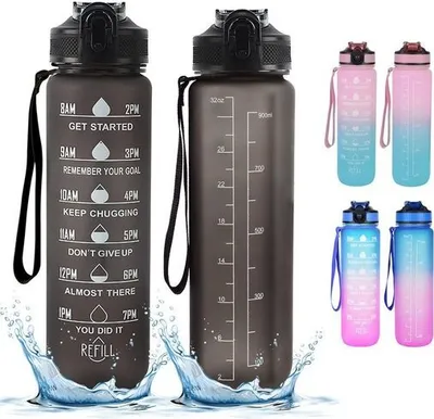 Produktbild von Trinkflasche Trinkflasche 1l, Wasserflasche BPA Frei, Sport Trinkflasche, Auslaufsicher Sportflasche Mit Zeitmarkierung and Filter